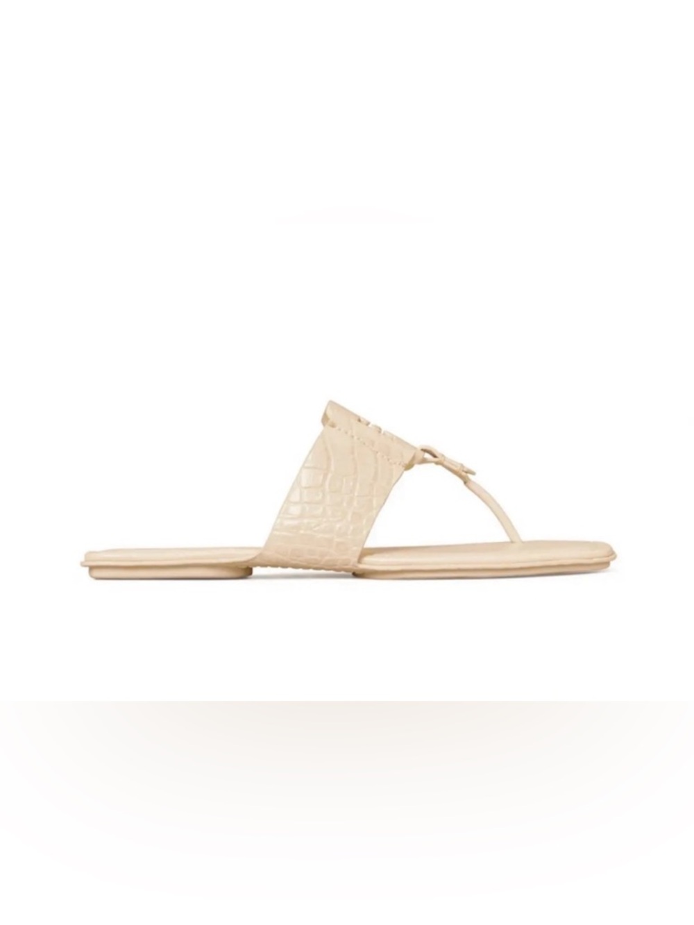 NEVER WORN Tory Burch Cream Leather Croc Embossed Sandals 9.5 - Picture 2 of 9